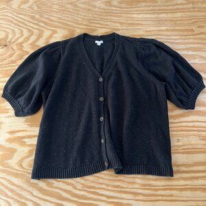 J.Jill Womens 3XL Short Sleeve Cardigan Sweater Cotton Blend Black Multicolor